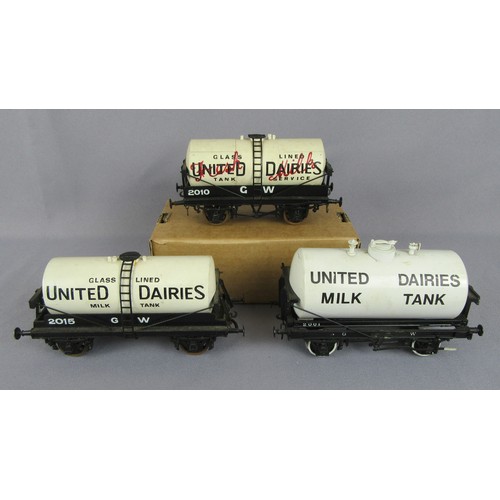 70 - ‘0’ Gauge United Dairies 6 wheel Milk Tank Wagons (all 3 different). Good to Excellent.