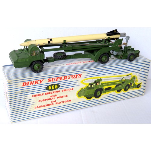 116 - DINKY SUPERTOYS 666 Missile Erector Vehicle and Corporal Missile Launching Platform, military green ... 