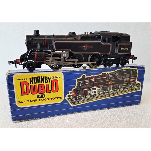 64 - HORNBY-DUBLO 3-Rail 3218 2-6-4 Tank Loco No.80059 BR Black. Good Plus/Boxed.