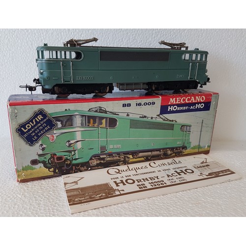 70 - HORNBY-ACHO 6380 bb16.009 Electric Loco SNCF Green livery, black bogies frames. Excellent to Near Mi... 