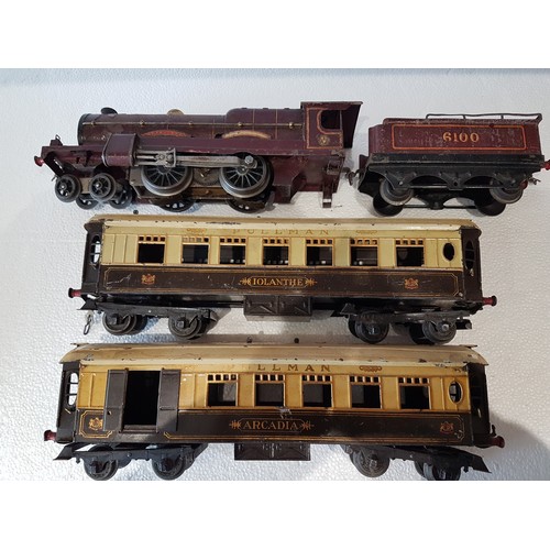 93 - Hornby ‘0’ Gauge 3-Rail Electric ‘Royal Scot’ LMS Maroon No.6100, plus Pullman Coaches Acadia, Iolan... 