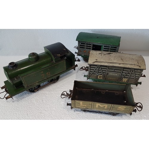 94 - ‘0’ GAUGE Bar Knight 0-4-0 4volt Electric Loco LNER Green No.79, plus Hornby Wagons x5, Track, etc. ... 