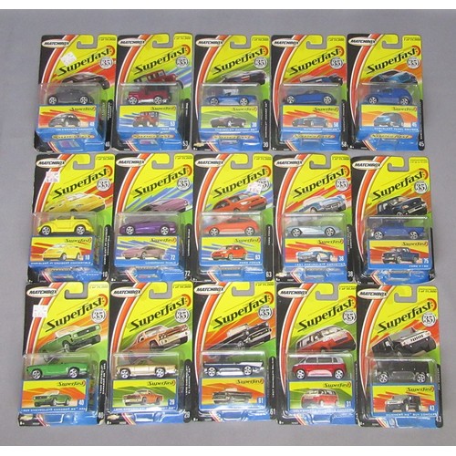 99 - MATCHBOX SUPERFAST 35TH Anniversary 2004 group of 15 models. Mint on Excellent to Near Mint Cards. (... 