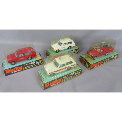 4 - DINKY TOYS 254 Range Rover Police, 268 Range Rover Ambulance, 195 Range Rover Fire Chief’s Car and 2... 
