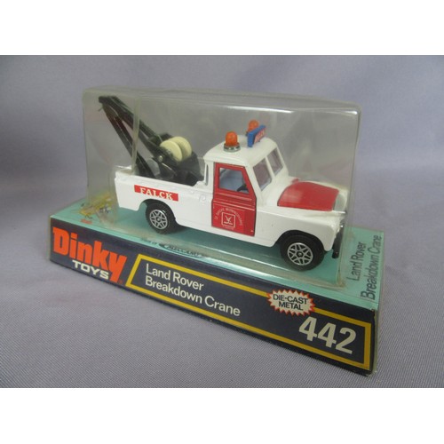 5 - DINKY TOYS 442 Land Rover Breakdown Crane, (1) cast hubs, red interior, amber roof lights, FALCK lab... 