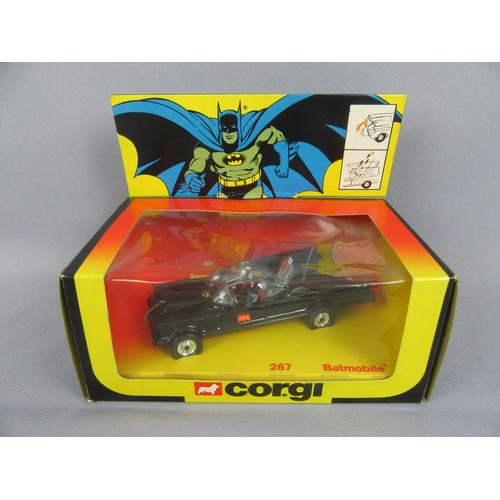 CORGI TOYS 267 BATMOBILE in harder to find late issue box with header card, complete with yellow missiles on sprue (one loose). Near Mint to Mint in a Near Mint Box.