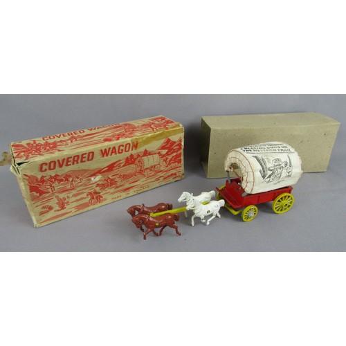 322 - MODERN PRODUCTS Wild West Covered Wagon complete with 4 horses, driver and barrel. Good Plus in a Fa... 