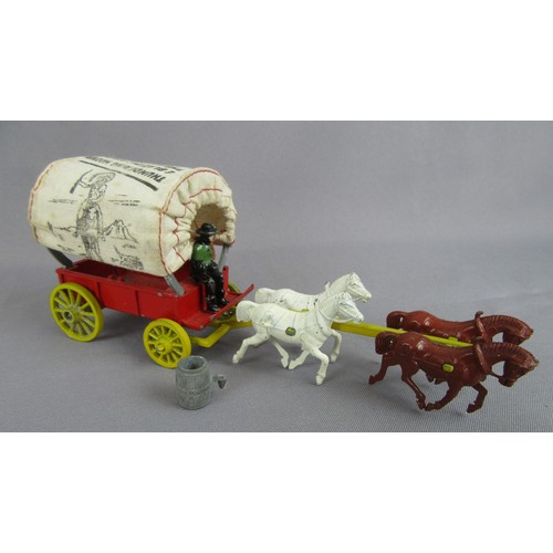 322 - MODERN PRODUCTS Wild West Covered Wagon complete with 4 horses, driver and barrel. Good Plus in a Fa... 