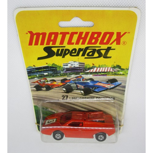 29 - MATCHBOX SUPERFAST 27b Lamborghini Countach in red with red windows and No.3 label. Mint on an opene... 