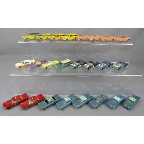 88 - MATCHBOX 1-75 REGULAR WHEELS group of American cars to include 6x 57b Chevrolet Impala, 4x 39a Ford ... 