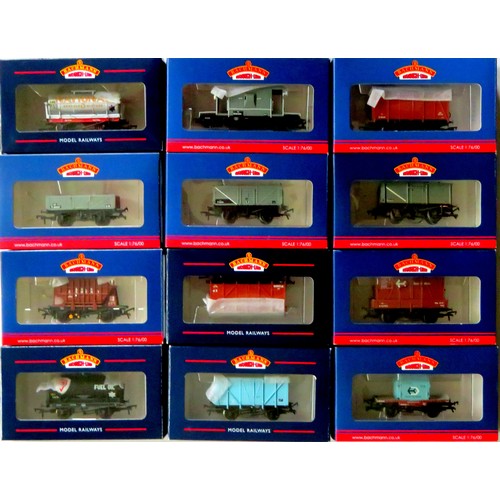 120 - BACHMANN 00 gauge 12 x assorted Goods Wagons to include Tankers, Brake Van, Mineral, Cement, 3-Plank... 