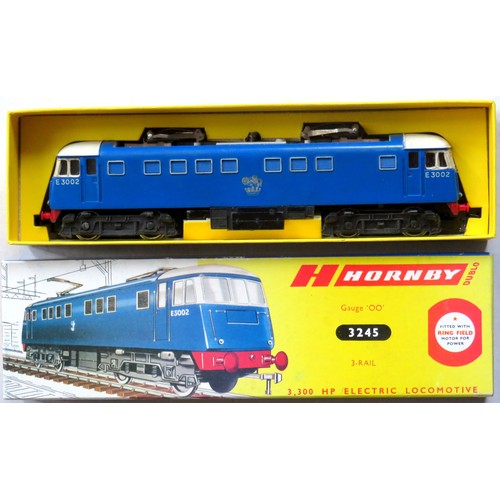 163 - HORNBY DUBLO 3-rail 3245 Class 81 Overhead Electric Loco No. E3002 BR blue, 3-rail chassis fitted. G... 