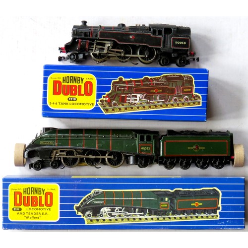 168 - HORNBY DUBLO 3rail Locos comprising: 3218 2-6-2 Tank Loco No. 80059 BR lined black and 3211 4-6-2 “M... 