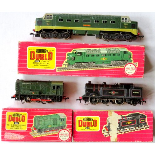 175 - HORNBY DUBLO 3-rail Locos comprising: 2234 Co-Co Diesel Electric Loco “Crepello” No. D9012 BR 2-tone... 