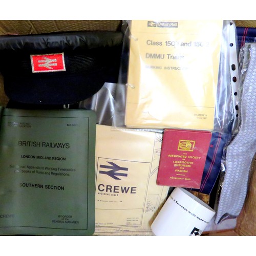 161 - RAILWAY related items to include: Railway Workers Hat, Jacket, Trousers, Mugs, Ties, Parker Pen, BR ... 