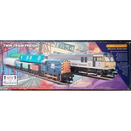 329 - HORNBY  00 Gauge Twin Train Freight Train Set No.1002 comprising Railfreight Class 92 Loco with ligh... 