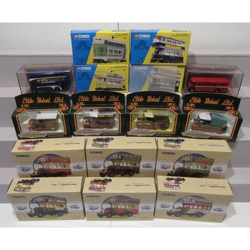 298 - CORGI TRAMS and BUSES plus Eddie Stobart Models. Mint in Mint Boxes. (16)