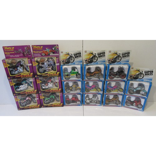 295 - LANARD Stunt Cycle x6 and ZYLMEX Super Bikes x11. Mint in Excellent Packaging. (17)