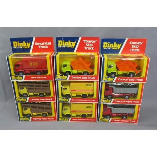 351 - DINKY TOYS ‘CONVOY’ to include 2x 381 Farm Truck (grey & white interiors), 2x 383 National Carriers ... 