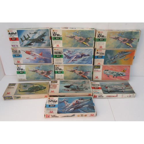 309 - HASEGAWA 1/72 scale AIRCRAFT MODEL kits to include MENTOR BEECHCRAFT and BELL UH-1D IROQUOIS. All un... 