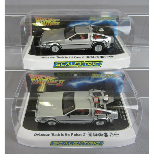 69 - SCALEXTRIC DeLorean C4117 ‘Back to the Future’ and C4249 ‘Back to the Future 2’. Mint in Very Near M... 