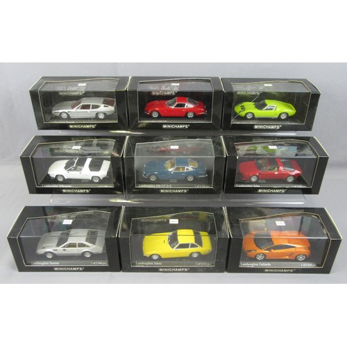 282 - MINICHAMPS 1/43 Lamborghini Group to include Jalpa, Gallardo, Miura, Islero, 400 GT2+2, 350GT, Jamar... 