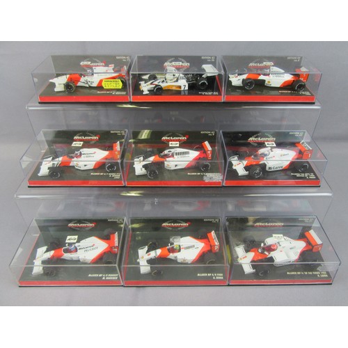 298 - MINICHAMPS 1/43 MCLAREN Collection group to include numbers 36, 4, 1, 12, 8, 21, 42, 10 and 9. Near ... 