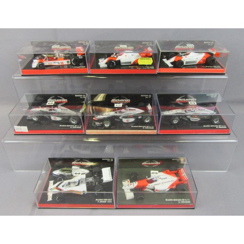 299 - MINICHAMPS 1/43 MCLAREN Collection group to include numbers 37, 15, 26, 27 (damaged), 17, 31, 38 and... 