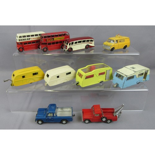 328 - DINKY TOYS Caravans & Buses plus Bedford AA Van, Dinky Land Rover & Corgi Land Rover. Fair to Good P... 