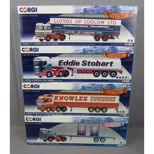 359 - CORGI 1/50 Haulers of Renown CC15309 Scania Flatbed ‘Pollock Ltd’, CC14034 Volvo FH Curtainside ‘Kno... 