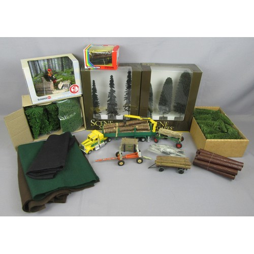 348 - FORETRY related models and accessories to include logging trailers, Schleich Scenery pack, Britain’s... 