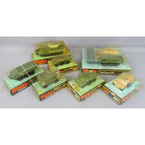 372 - DINKY TOYS Army to include 3x 680 Ferret Armoured Car, 676 Daimler Armoured Car, 682 Stalwart Load C... 