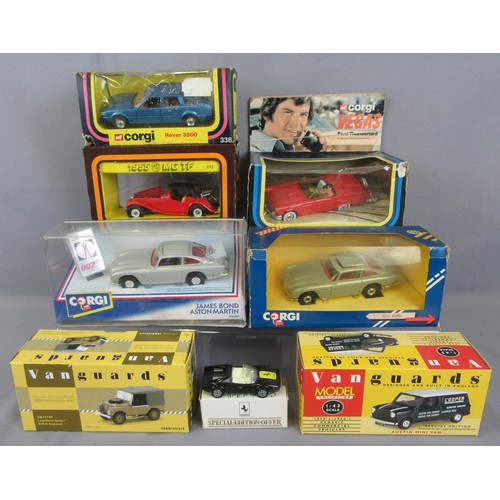 384 - CORGI TOYS 348 ‘Vegas’ Ford Thunderbird, 338 Rover 3500, 813 MGTF, C271/1 Aston Martin, 94060 James ... 