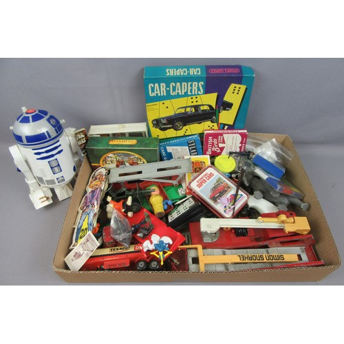 396 - ASSORTED DIE-CAST & PLASTIC toys and games to include Top Trumps, Smurfs and other items.