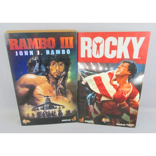 129 - HOT TOYS MMS19 ROCKY BALBOA 12’’ action figure, plus MMS35 John Rambo ‘Rambo III’. Mint in Near Mint... 