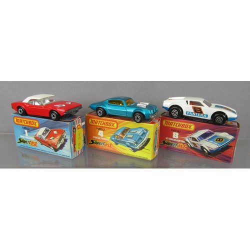 535 - MATCHBOX SUPERFAST to include #1 Dodge Challenger (dot dash wheels), #4 Pontiac Firebird and #8 DeTo... 