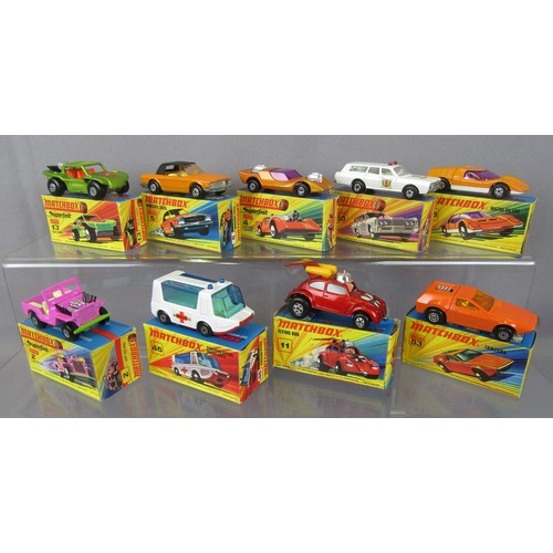 546 - MATCHBOX SUPERFAST Group of 9 to include #2 Jeep Hot Rod, #11 Flying Bug and others. Near Mint to Mi... 