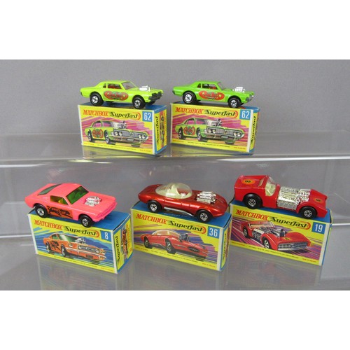 557 - MATCHBOX SUPERFAST Dragsters to include 2x #62 Rat Rod Dragster, #8 Wildcat Dragster (black base), #... 