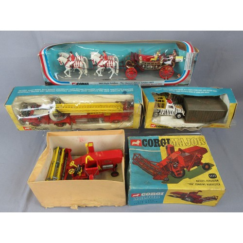 574 - CORGI TOYS to include 1143 Aerial Rescue Truck, Excellent Plus in a Fair Plus Box, 1111 Massey Fergu... 