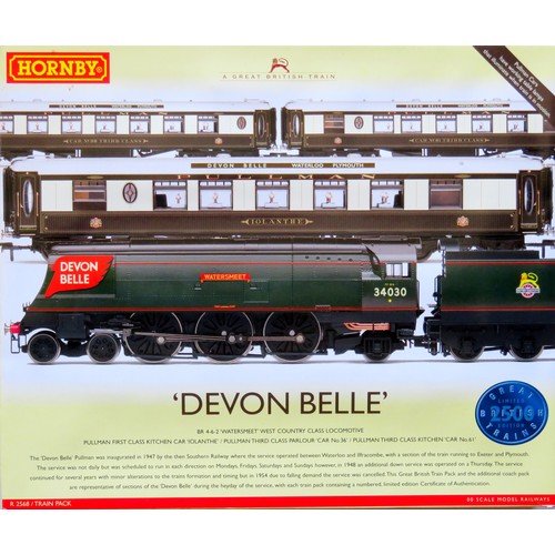 255 - HORNBY (China) 00 gauge R2568 “Devon Belle” Train Pack containing: West Country Class 4-6-2 “Watersm... 