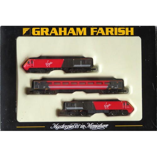 587 - GRAHAM FARISH (Bachmann) N gauge 371-478 Class 43 HST 125 Virgin red and black livery 3-Car Unit com... 