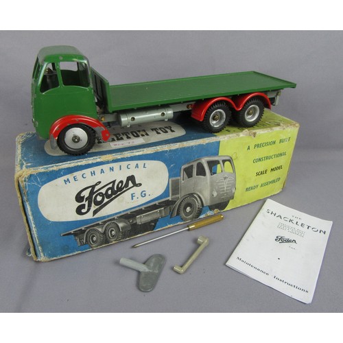 577 - SHACKLETON Foden FG Flatbed Lorry, Green with Red mudguards, (lacks motor). Good Plus in repaired Bo... 