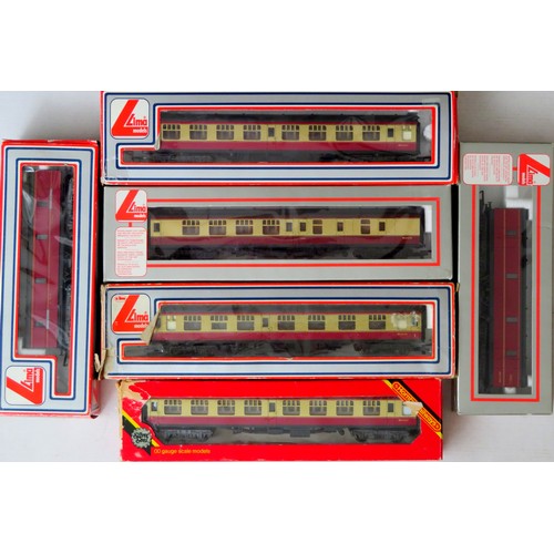 569 - LIMA 00 gauge 6 x Coaches (4 x crimson and cream, plus 2 x GUV – 1 x LMS, 1 x BR). Good to Excellent... 