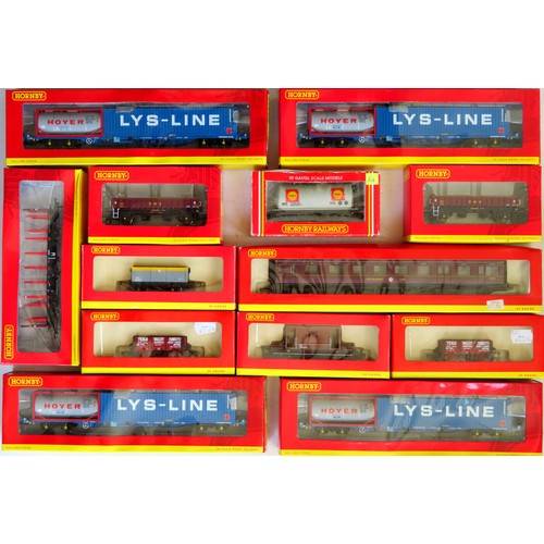 11 - HORNBY 00 gauge 13 x Rolling Stock to include: R4131B 68ft. 12-wheel Dining Car, 4 x R6536 KFA Conta... 
