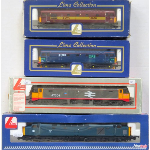 54 - LIMA 00 gauge Diesel Locos comprising: Class 40 No. 40155 BR blue, Class 47 No. 47301 Railfreight gr... 