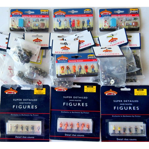 98 - BACHMANN 00 gauge 7 x Scenecraft Figure Sets, and 20+ x Card Header Accessories Packs to include Coa... 