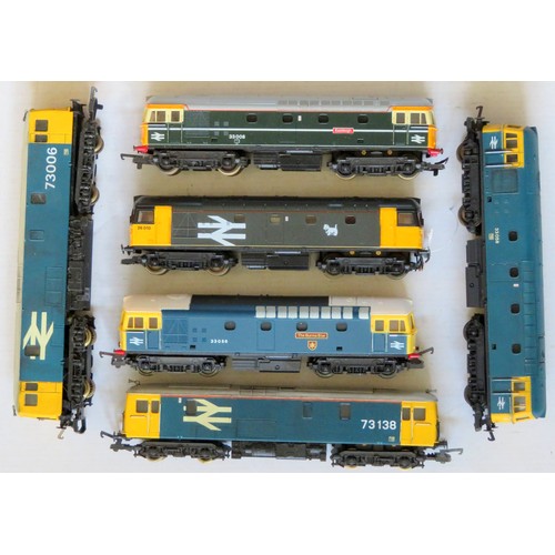161 - LIMA 00 gauge Bo-Bo Locos comprising: No. 73138 BR blue, No. 33008 “Eastleigh” BR green, No. 26010 g... 