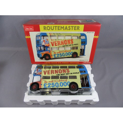SUNSTAR 1/24 Routemaster Double Deck Bus “Vernon’s Pools”. Mint in a Near Mint Box.