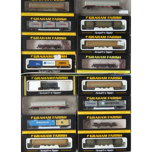 592 - GRAHAM FARISH N gauge comprising: 16 x Goods Wagons to include 8 x 100T Tankers, 4 x 63ft. Bogie Wag... 