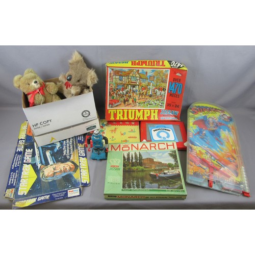 258 - VINTAGE TOYS and games to include Superman Bagatelle, Palitoy Star Trek game (box lid & board), jigs... 